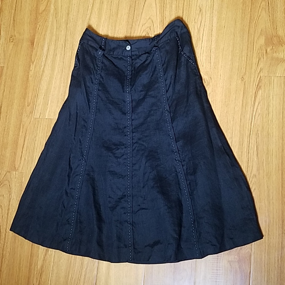 Gerard Darel French Linen Black Stitch Skirt 38